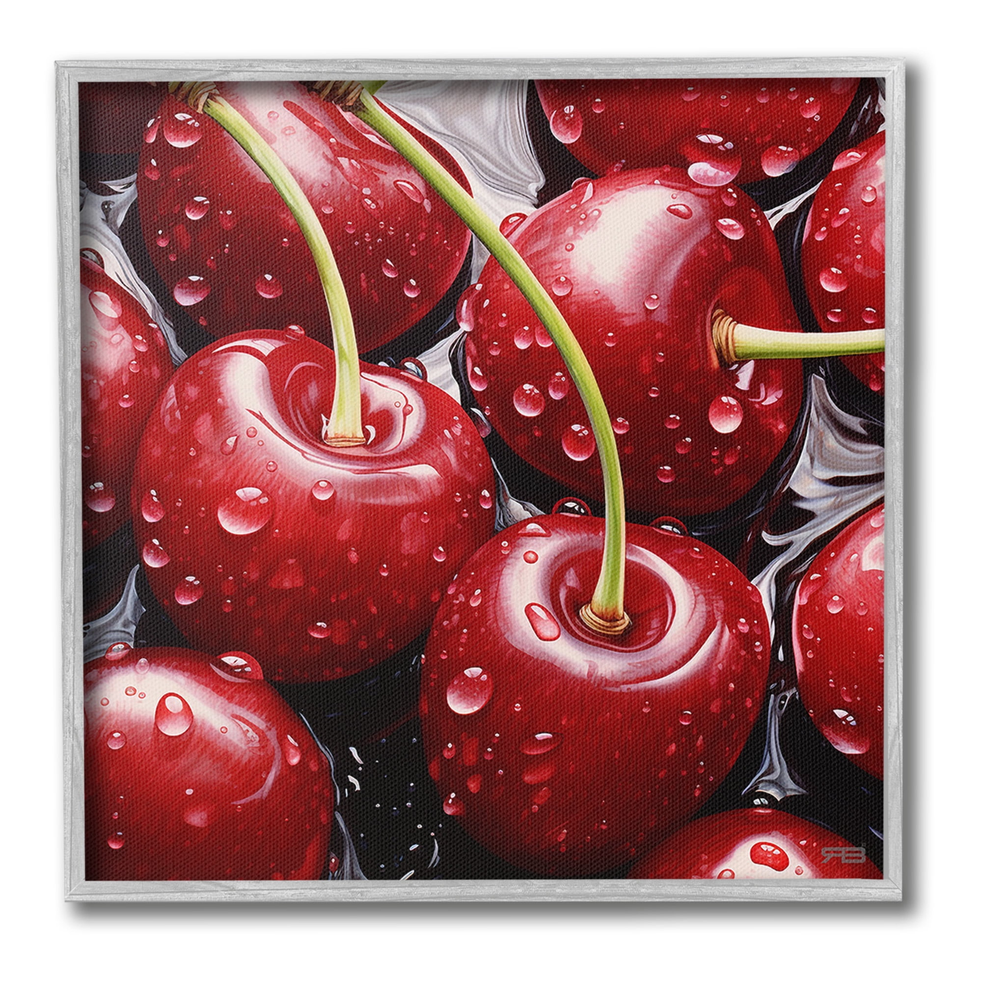 Stupell Industries Juicy Summer Cherries Food & Beverage Painting Gray Framed Art Print Wall Art, 17 x 17