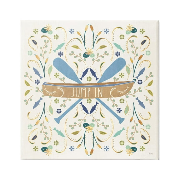 Stupell Industries Jump In Botanical Patterned Canoe Boat Crossed Ores Graphic Art Gallery Wrapped Canvas Print Wall Art, Design by Veronique Charron