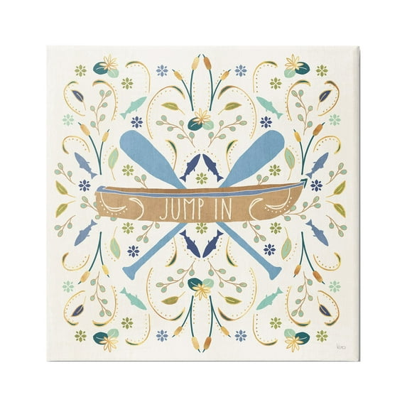 Stupell Industries Jump In Botanical Patterned Canoe Boat Crossed Ores Graphic Art Gallery Wrapped Canvas Print Wall Art, Design by Veronique Charron
