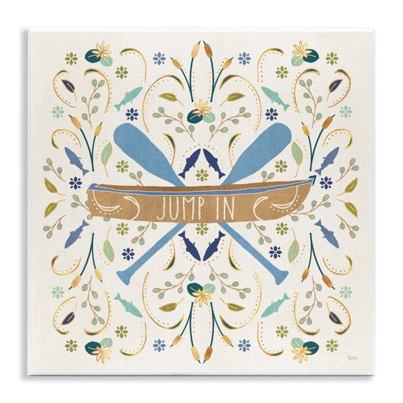 Stupell Industries Bohemian Jump In Botanical Patterned Canoe Boat Crossed Ores Wall Plaque Art, 12 x 12, by Veronique Charron