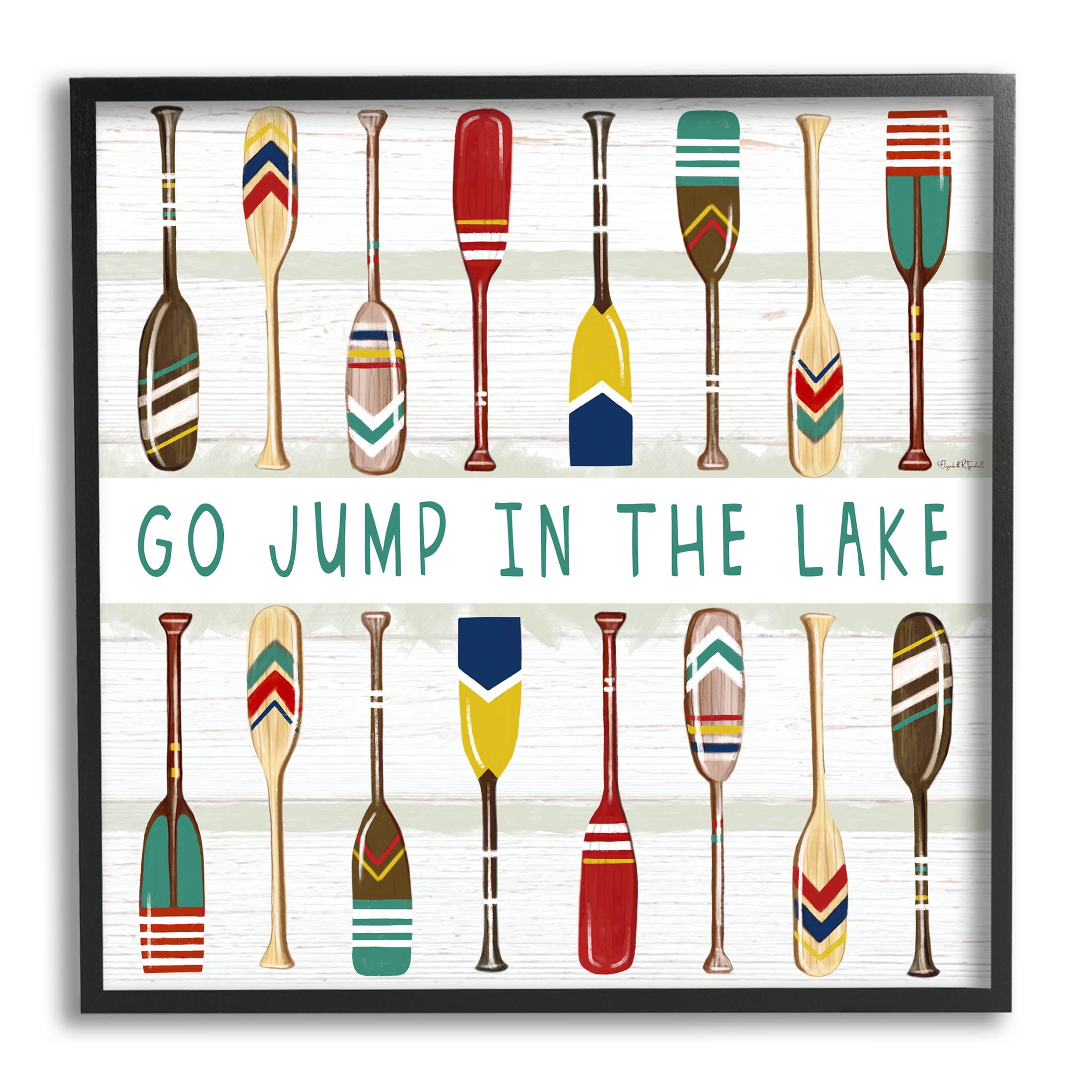 Stupell Industries Jump In Lake Various Patterned Oars Graphic Art Black Framed Art Print Wall Art, Design by Elizabeth Tyndall