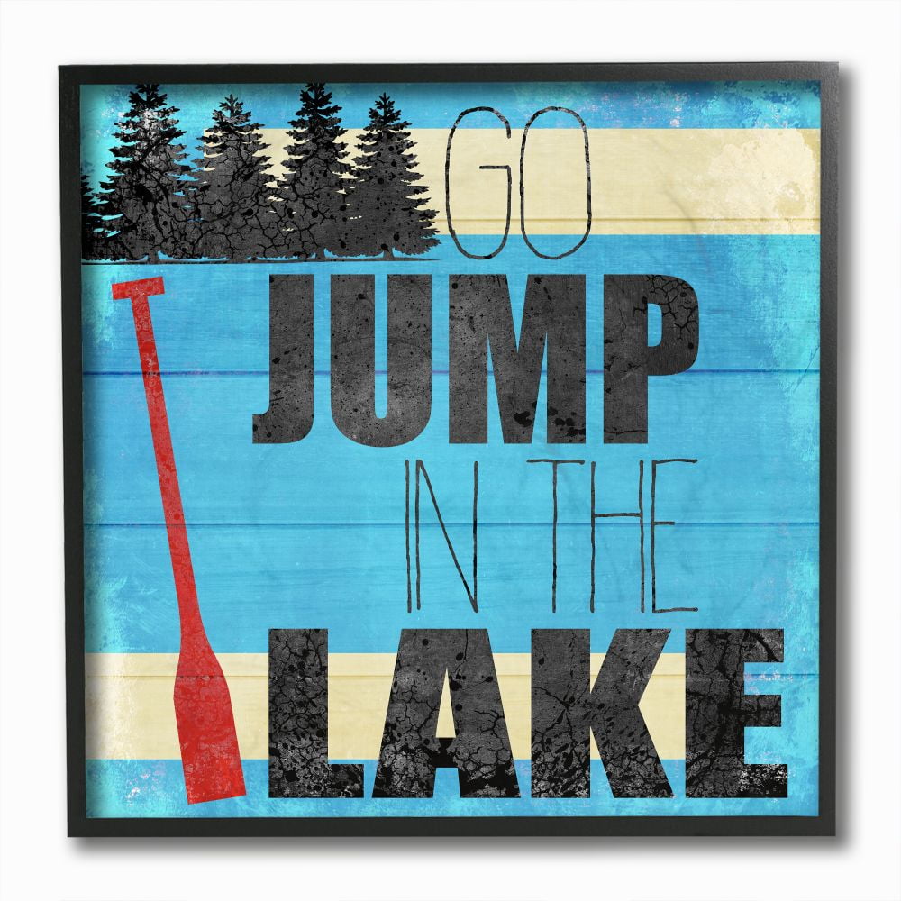 Stupell Industries Jump In The Lake Country Home Wood Textured Blue Word Design Framed Giclee Texturized Art by Kimberly Allen