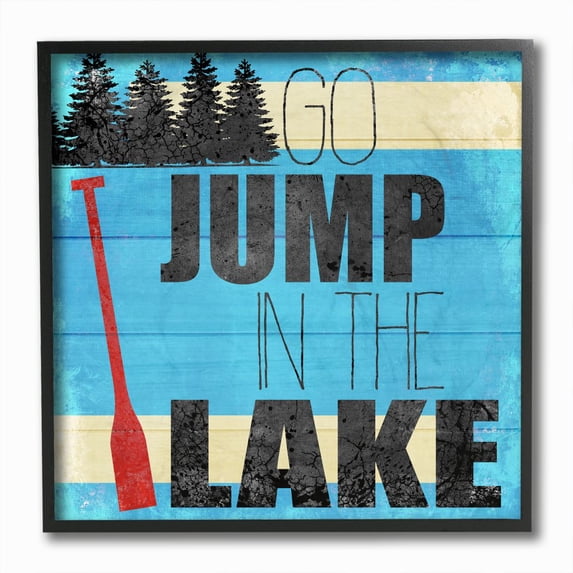 Stupell Industries Jump In The Lake Country Home Wood Textured Blue Word Design Framed Giclee Texturized Art by Kimberly Allen
