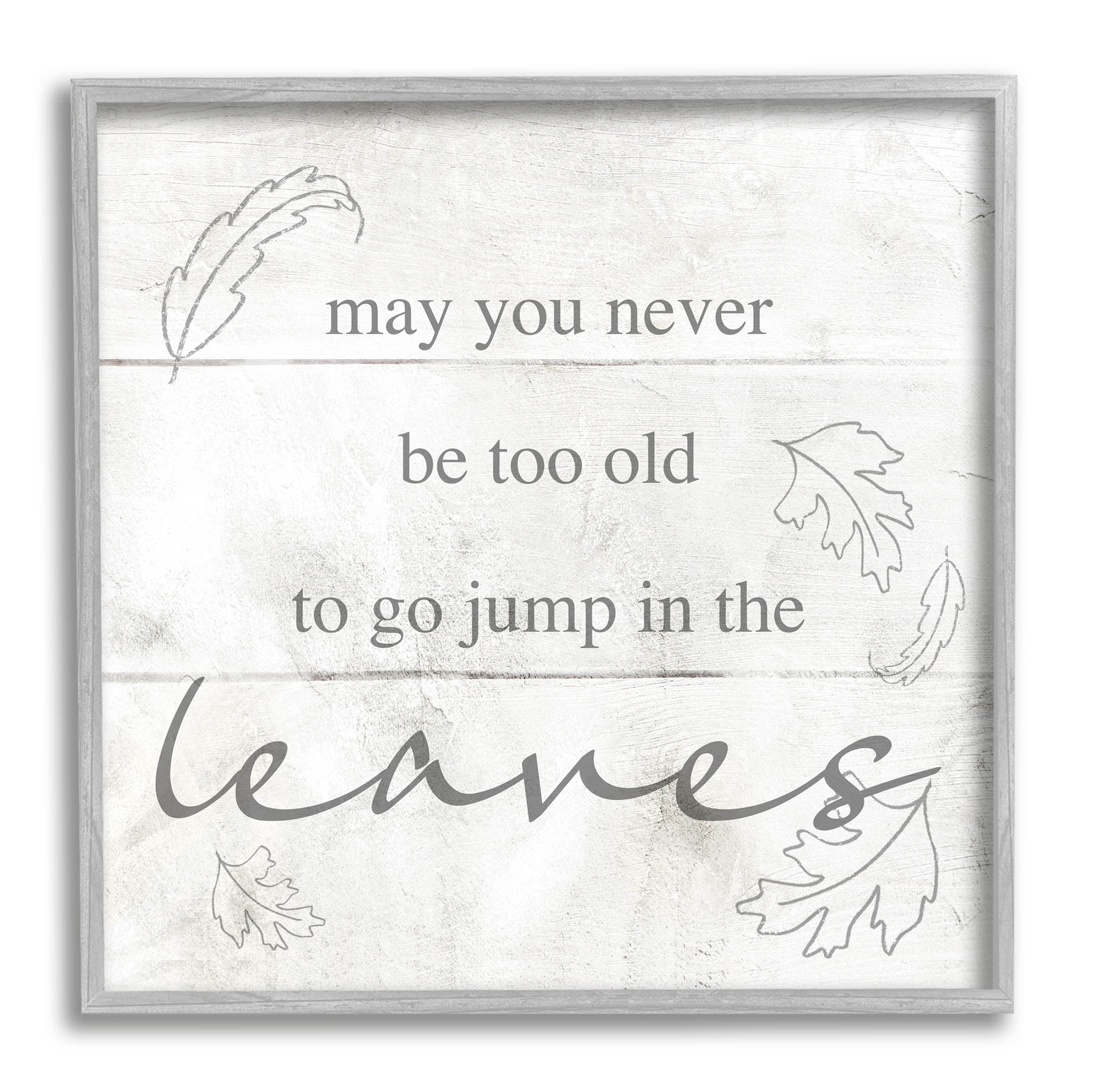Stupell Industries Jump In The Leaves Autumn Phrase Graphic Art Gray Framed Art Print Wall Art, Design by Lil' Rue