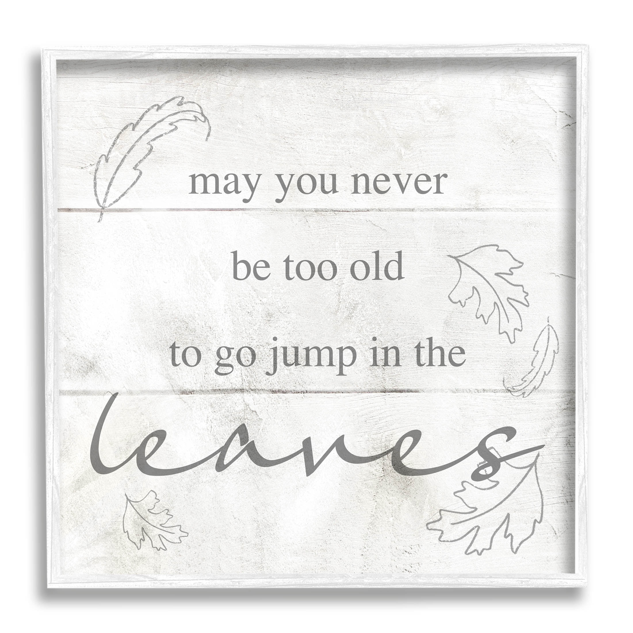 Stupell Industries Jump In The Leaves Autumn Phrase Graphic Art White Framed Art Print Wall Art, Design by Lil' Rue