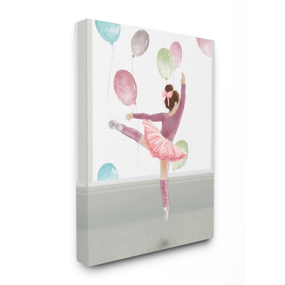Stupell Industries Jumping Ballerina Little Dancer Girl Balloons Pink Canvas Wall Art Design by Ziwei Li, 30" x 40"
