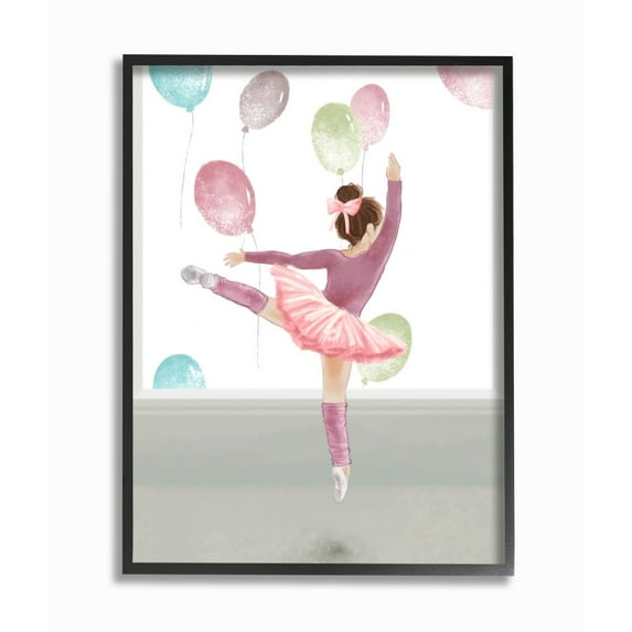 Stupell Industries Jumping Ballerina Little Dancer Girl Balloons Pink Framed Wall Art Design by Ziwei Li, 24" x 30", Black Framed