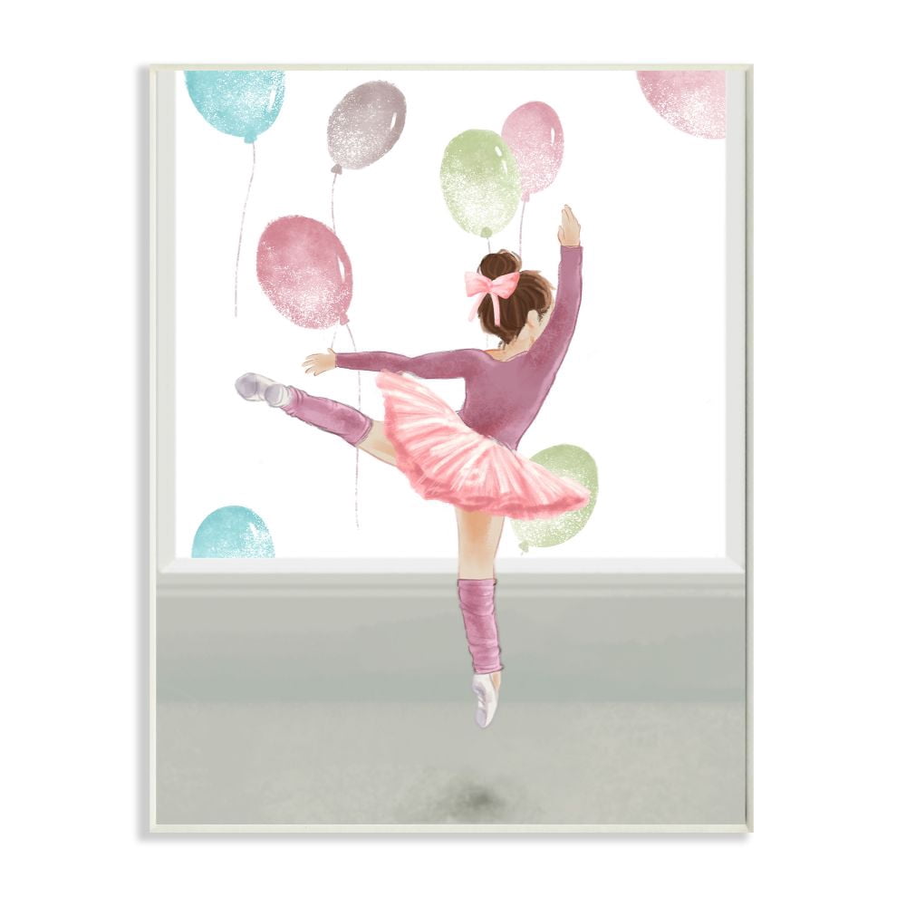 Stupell Industries Jumping Ballerina Little Dancer Girl Balloons Pink Graphic Art Unframed Art Print Wall Art, 13x19, by Ziwei Li