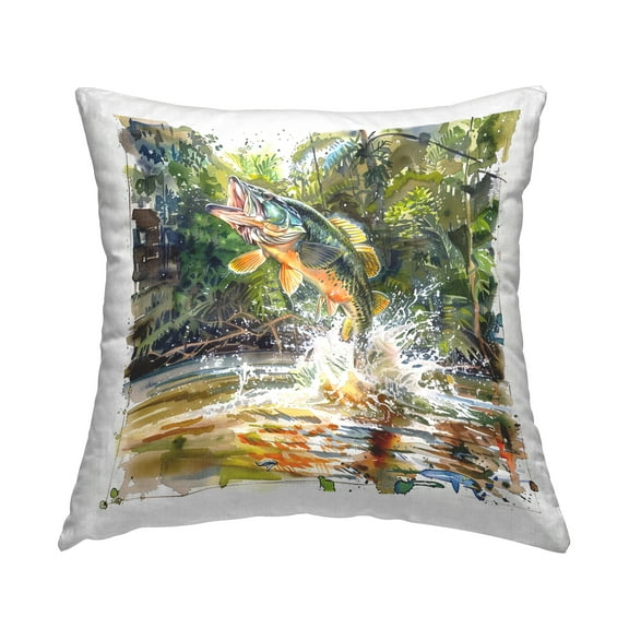 Stupell Industries Jumping Bass Fish Decorative Printed Throw Pillow Design by LSR Design Studio.