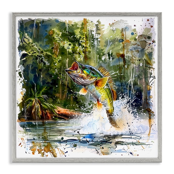 Stupell Industries Traditional Jumping Bass Splash Gray Framed Giclee Art, 12 x 12, by LSR Design Studio