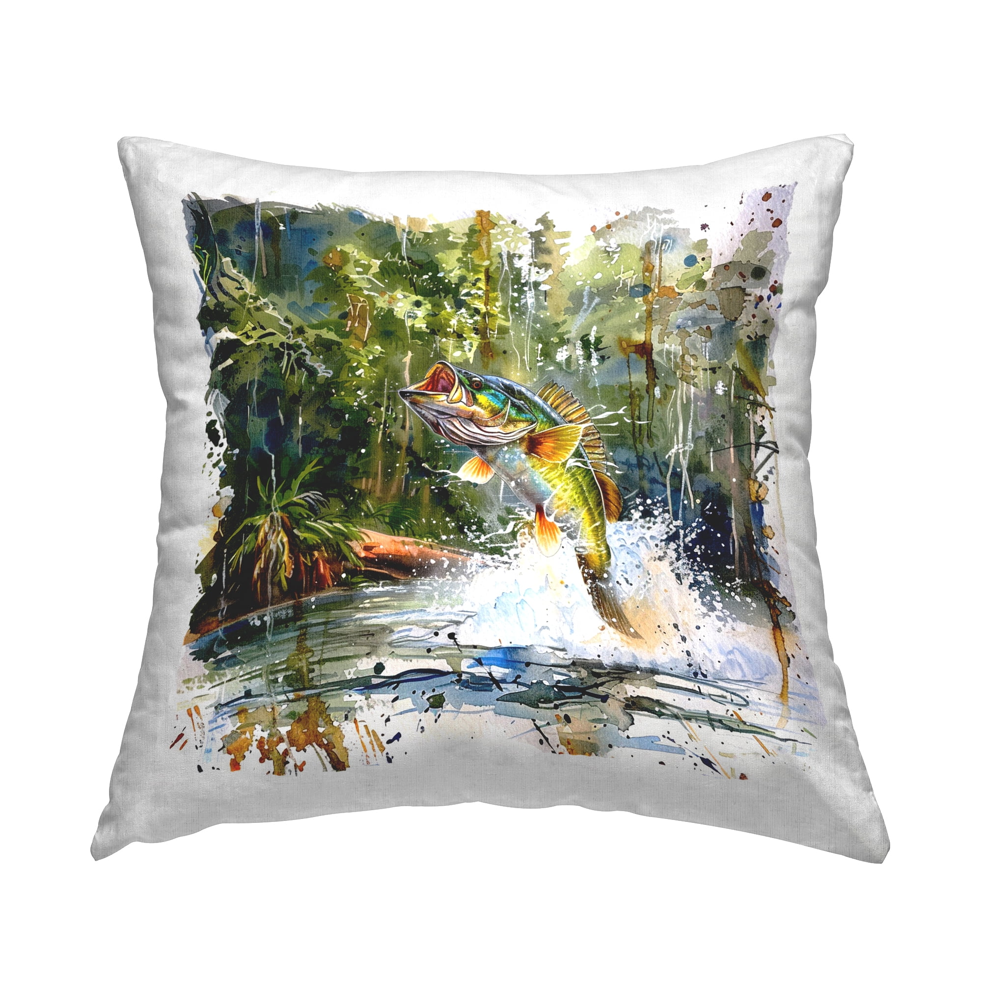 Stupell Industries Jumping Bass Splash Decorative Printed Throw Pillow Design by LSR Design Studio.