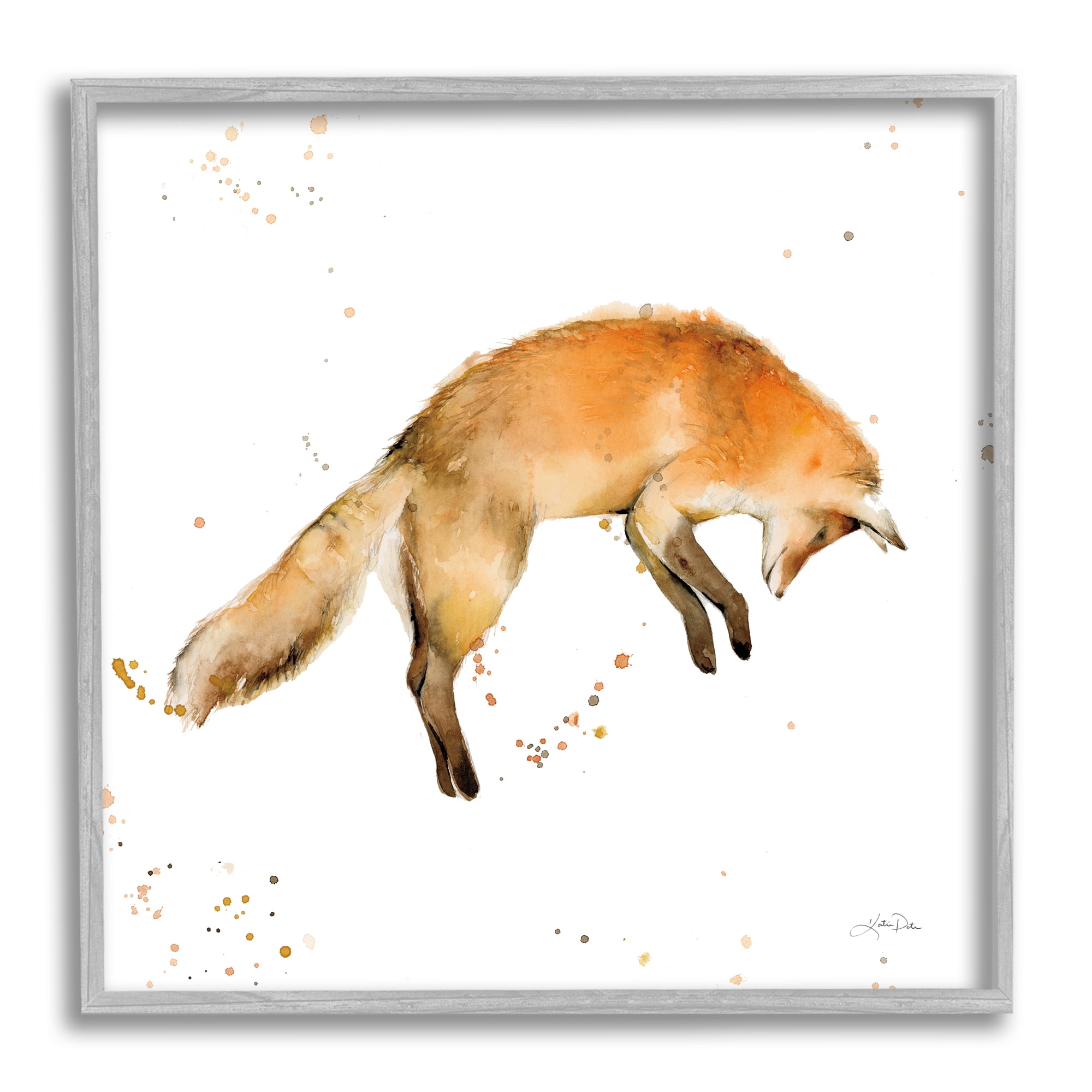 Stupell Industries Jumping Fox Modern Wildlife Animals & Insects Painting Gray Framed Art Print Wall Art, 17 x 17