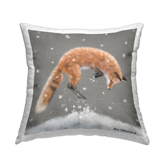 Stupell Industries Jumping Fox Snowy Winter Scene Printed Throw Pillow Design by Roy Thompson