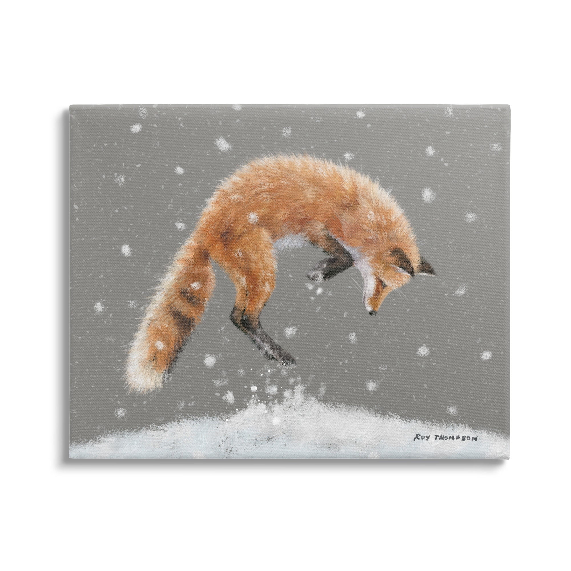 Jumping Fox Winter Snowfall Canvas Wall Art, 30 x 24 inches