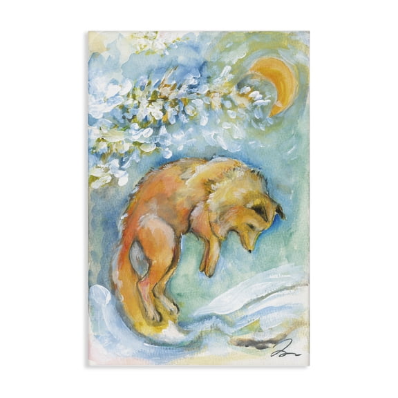 Stupell Industries Jumping Fox with Moon Overhead Animals Painting Wrapped Canvas Canvas Art Print Wall Art, 24 x 36