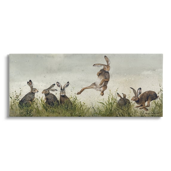 Stupell Industries Jumping Hares in Wild Animals & Insects Painting Gallery Wrapped Canvas Print Wall Art, 24 x 10