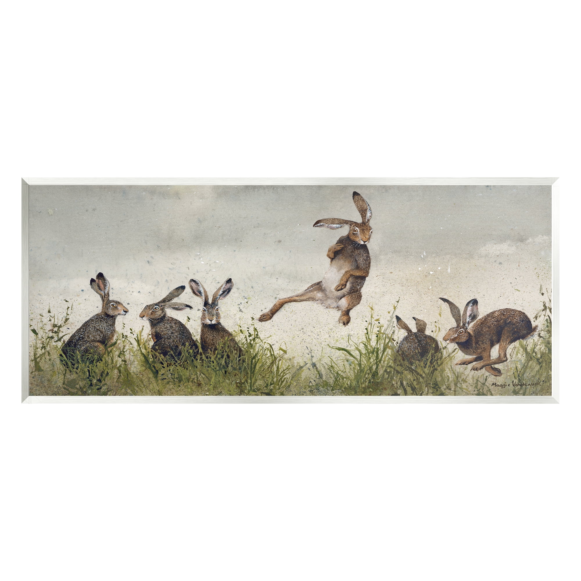 Stupell Industries Jumping Hares in Wild Animals & Insects Painting Unframed Art Print Wall Art, 17 x 7