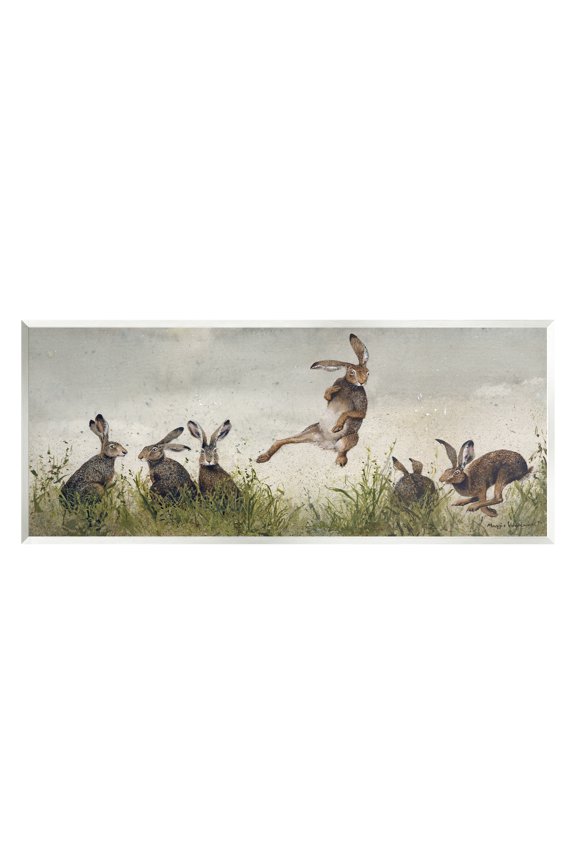 Industries Jumping Hares in Wild Animals & Insects Painting Unframed Art Print Wall Art, 17 x 7