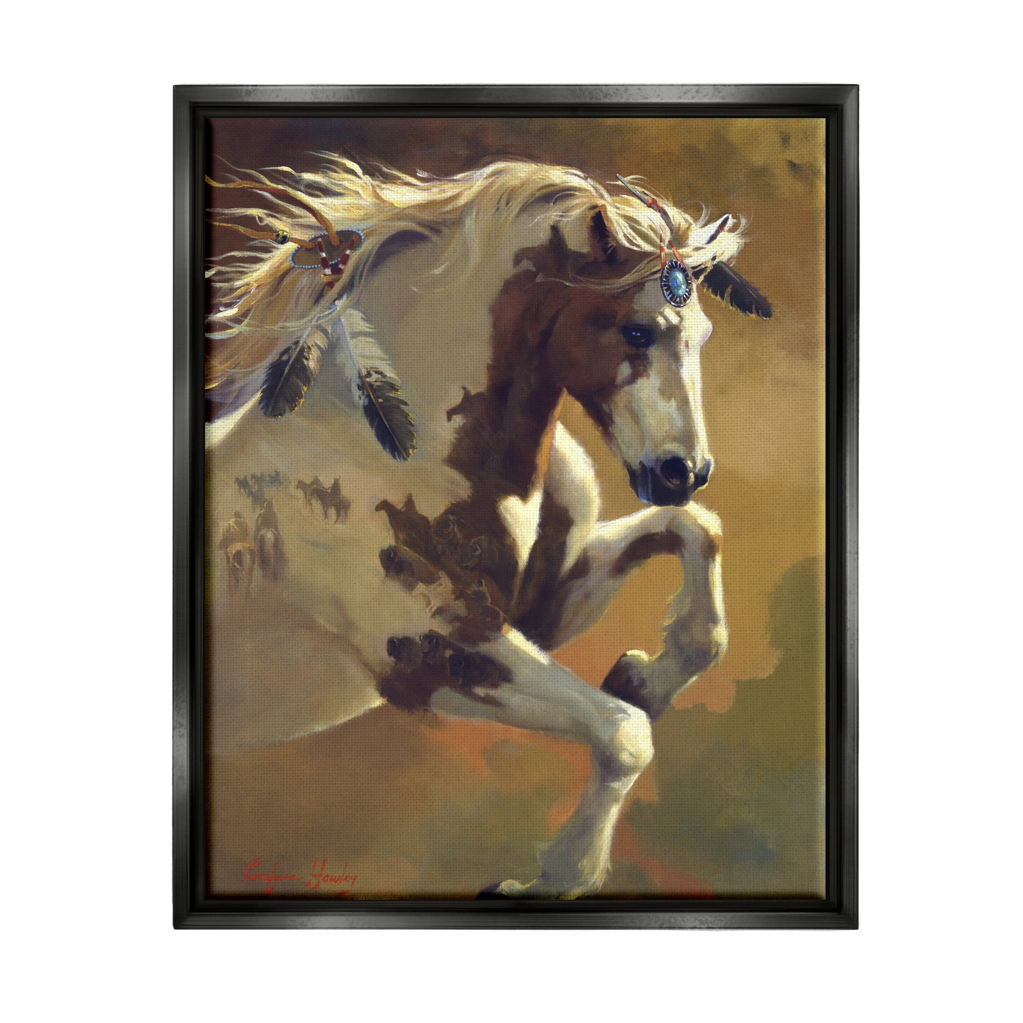 Stupell Industries Jumping Horse Painting Animals & Insects Painting Black Floater Framed Art Print Wall Art, 25 x 31