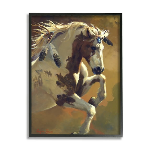 Stupell Industries Jumping Horse Painting Animals & Insects Painting Black Framed Art Print Wall Art, 11 x 14