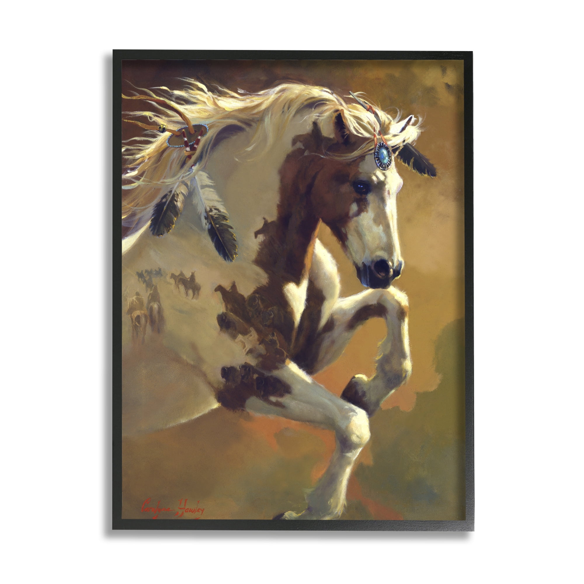 Stupell Industries Jumping Horse Painting Animals & Insects Painting Black Framed Art Print Wall Art, 16 x 20