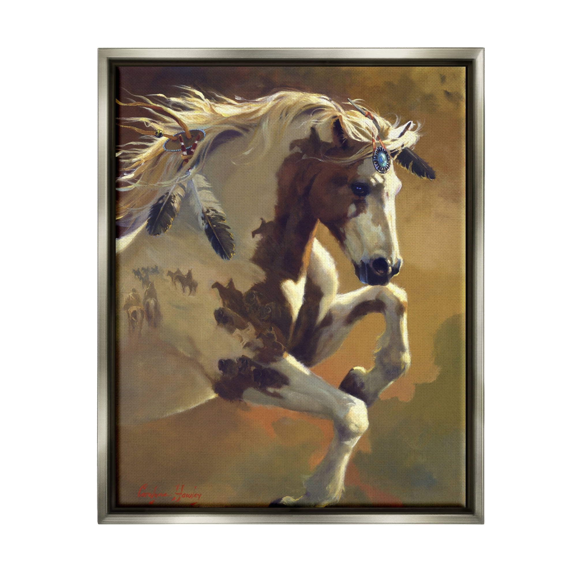 Stupell Industries Jumping Horse Painting Animals & Insects Painting Gray Floater Framed Art Print Wall Art, 25 x 31