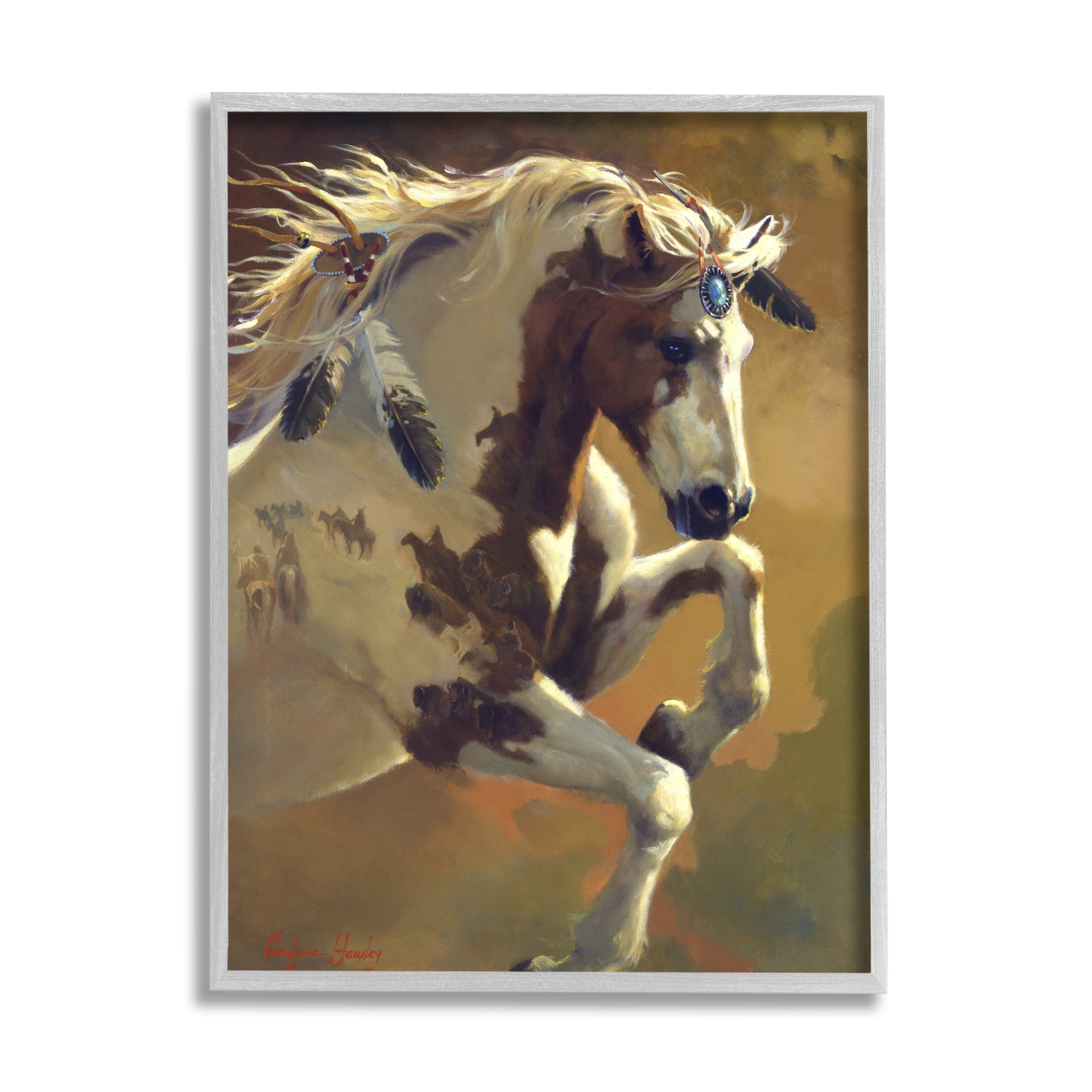 Stupell Industries Jumping Horse Painting Animals & Insects Painting Gray Framed Art Print Wall Art, 11 x 14
