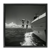 Stupell Industries Jumping Into Ocean Transportation Photography Black Floater Framed Canvas Art Print Wall Art, 18 x 18