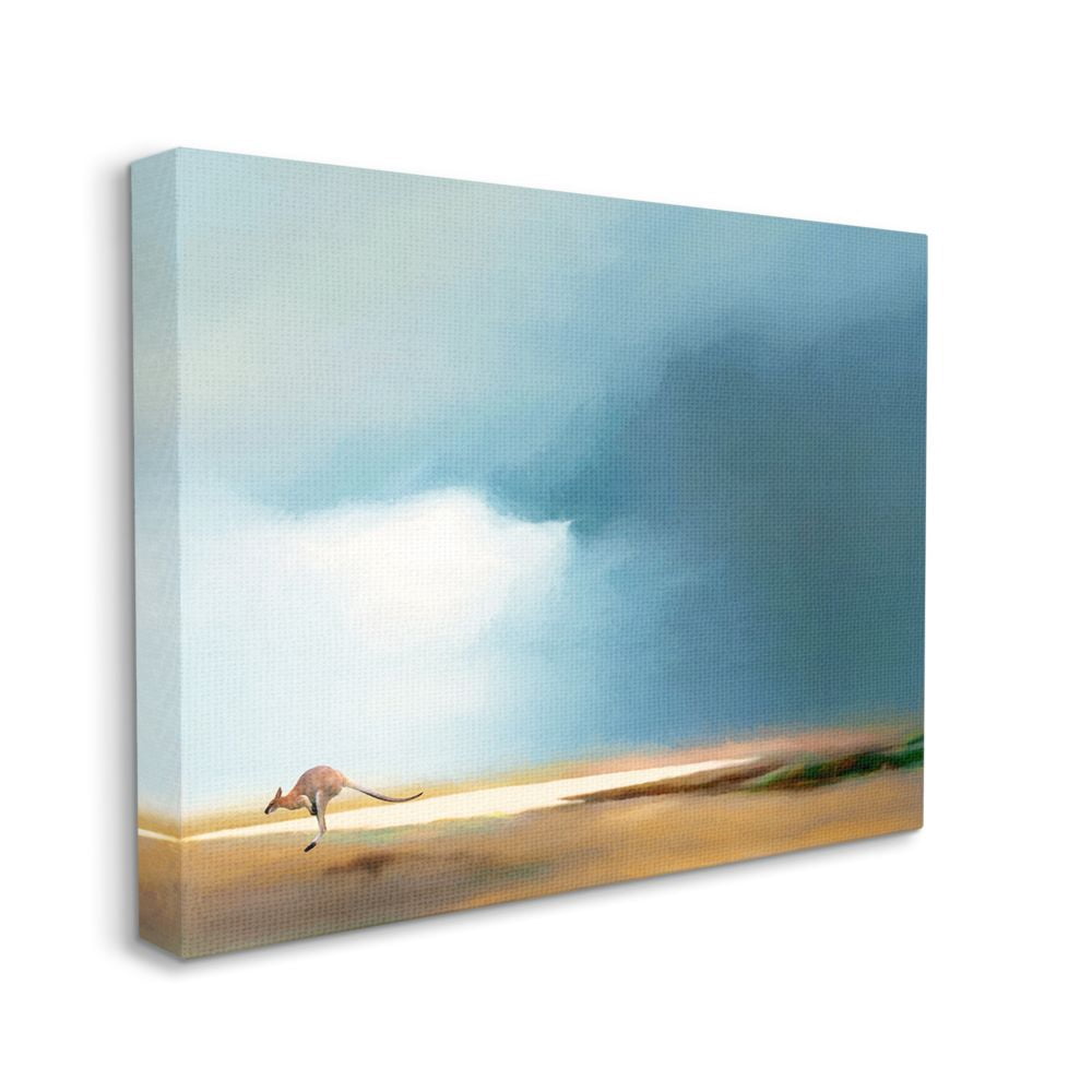 Stupell Industries Jumping Kangaroo Australian Outback Landscape Blue Tan Canvas Wall Art Design by Urban Road, 16" x 20"