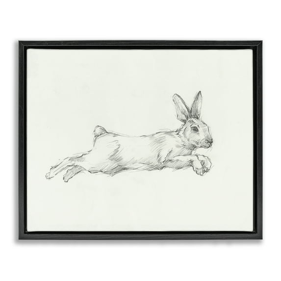 Stupell Industries Jumping Rabbit Sketch Animals & Insects Drawing Black Floater Framed Canvas Art Print Wall Art, 21 x 17