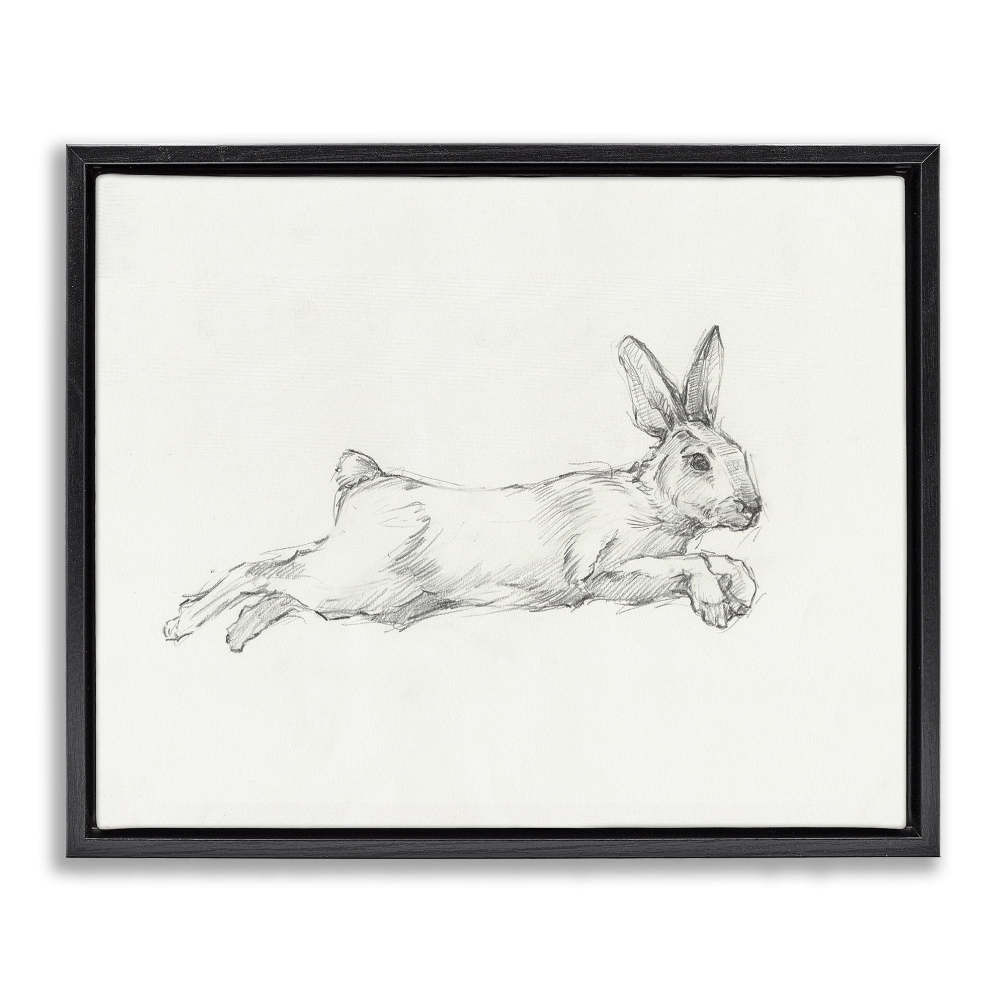 Stupell Industries Jumping Rabbit Sketch Animals & Insects Drawing Black Floater Framed Canvas Art Print Wall Art, 31 x 25