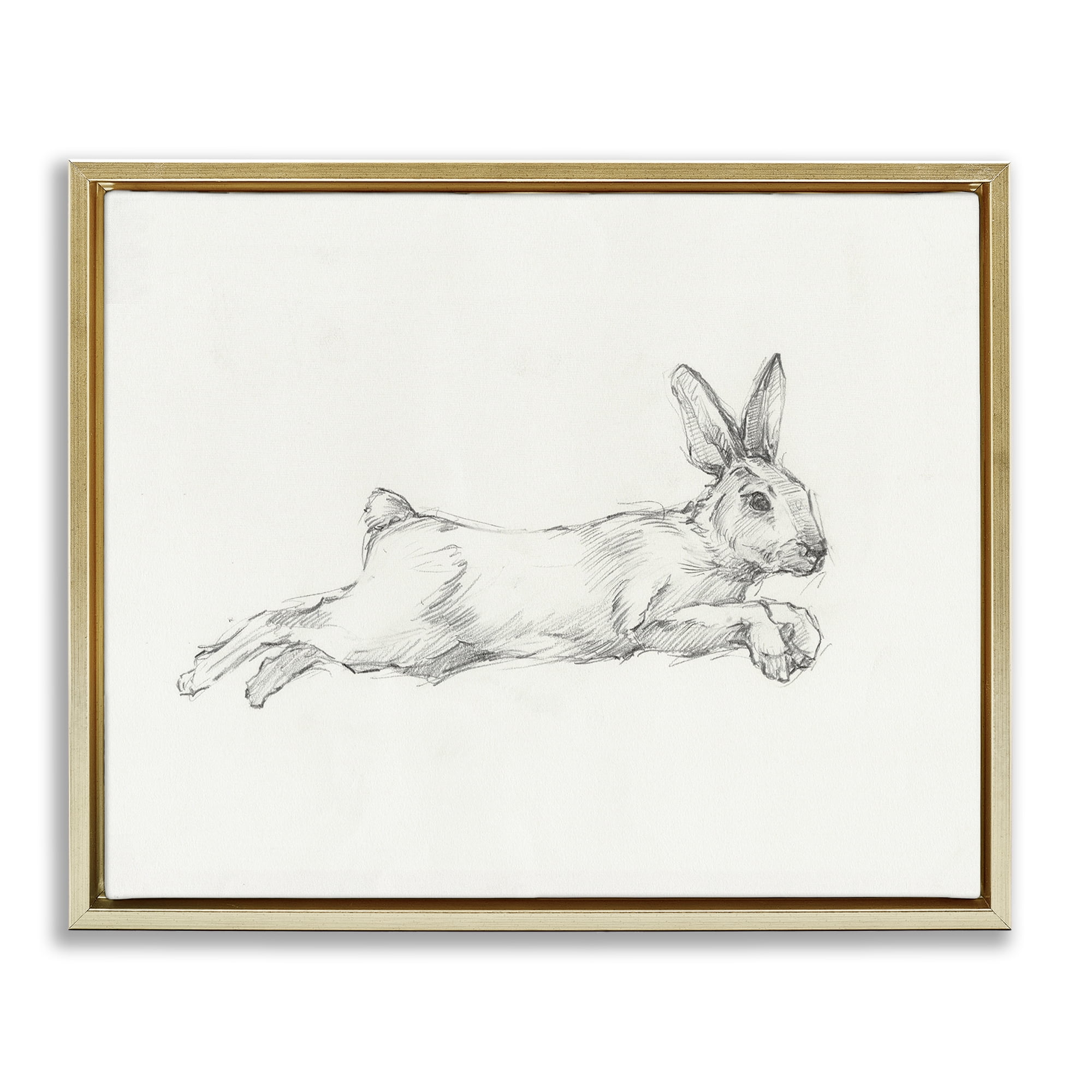Stupell Industries Jumping Rabbit Sketch Animals & Insects Drawing Gold Floater Framed Canvas Art Print Wall Art, 31 x 25