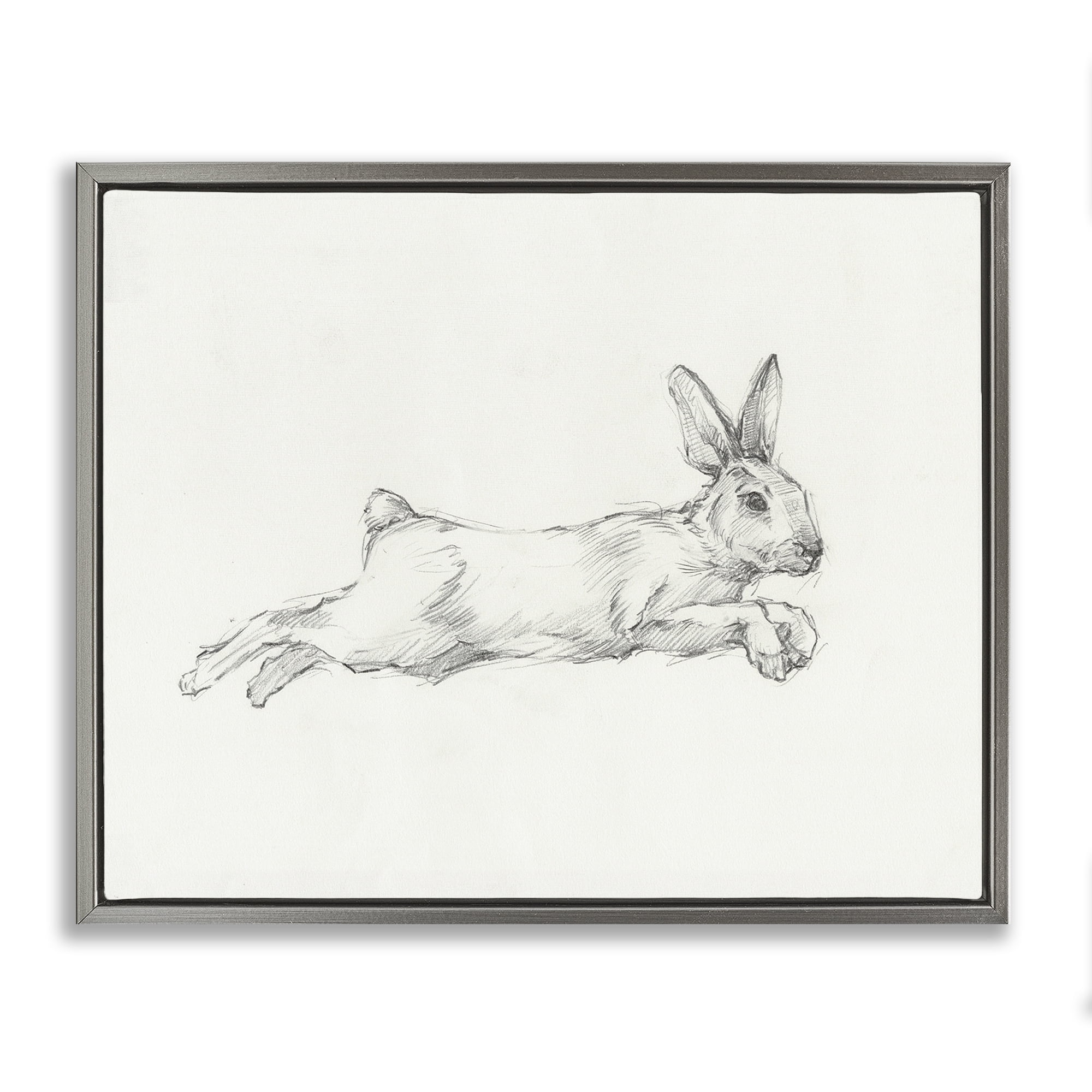 Stupell Industries Jumping Rabbit Sketch Animals & Insects Drawing Gray Floater Framed Canvas Art Print Wall Art, 31 x 25
