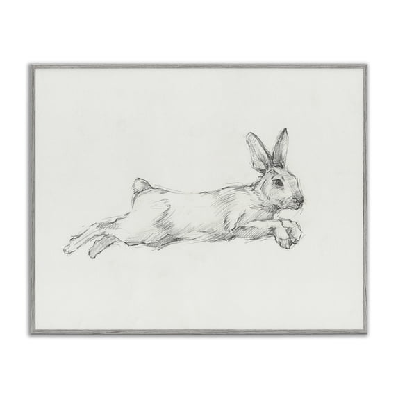 Stupell Industries Jumping Rabbit Sketch Animals & Insects Drawing Gray Framed Art Print Wall Art, 30 x 24