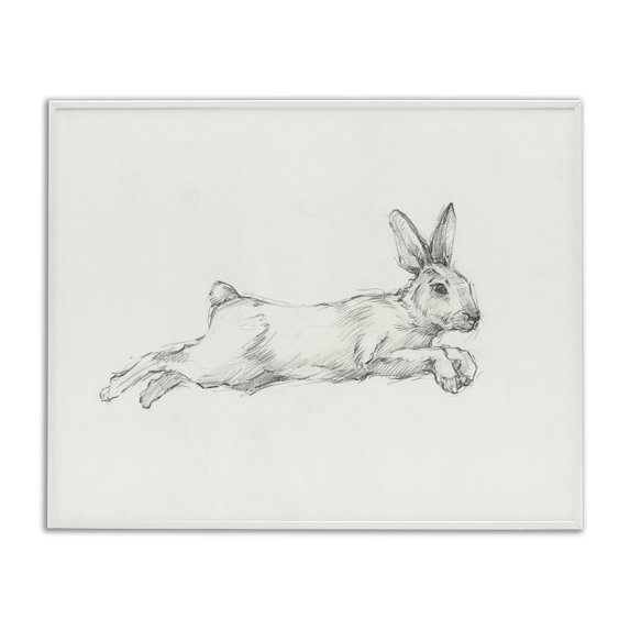 Stupell Industries Jumping Rabbit Sketch Animals & Insects Drawing White Framed Art Print Wall Art, 14 x 11