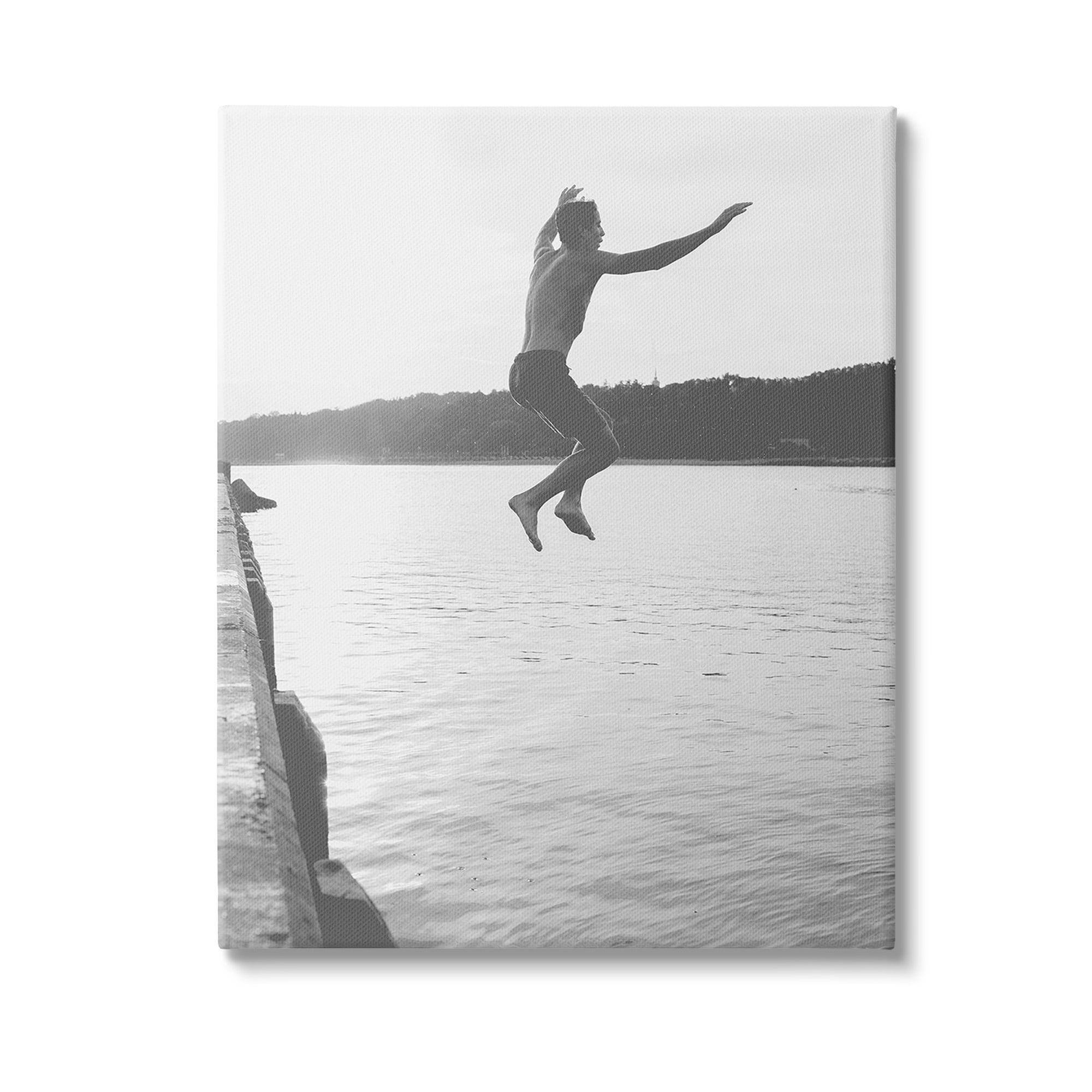 Stupell Industries Jumping in Lake Photography Landscape Photography Gallery Wrapped Canvas Art Print Wall Art, 30 x 40