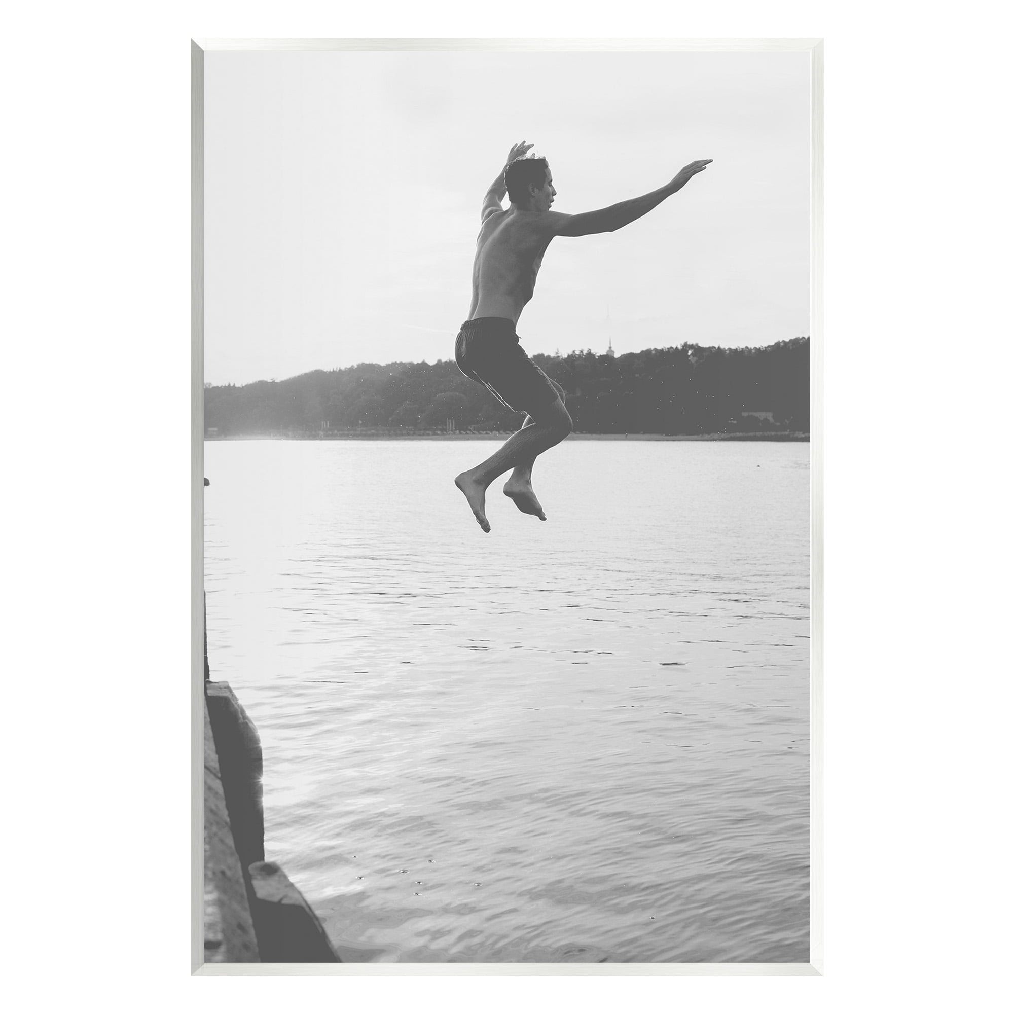 Stupell Industries Jumping in Lake Photography Landscape Photography Unframed Art Print Wall Art, 13 x 19