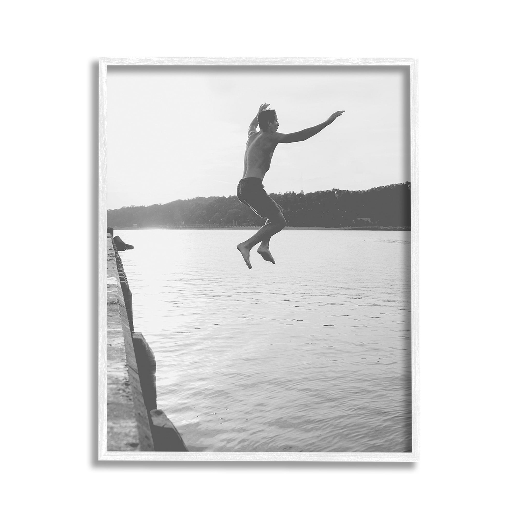 Stupell Industries Jumping in Lake Photography Landscape Photography White Framed Art Print Wall Art, 11 x 14