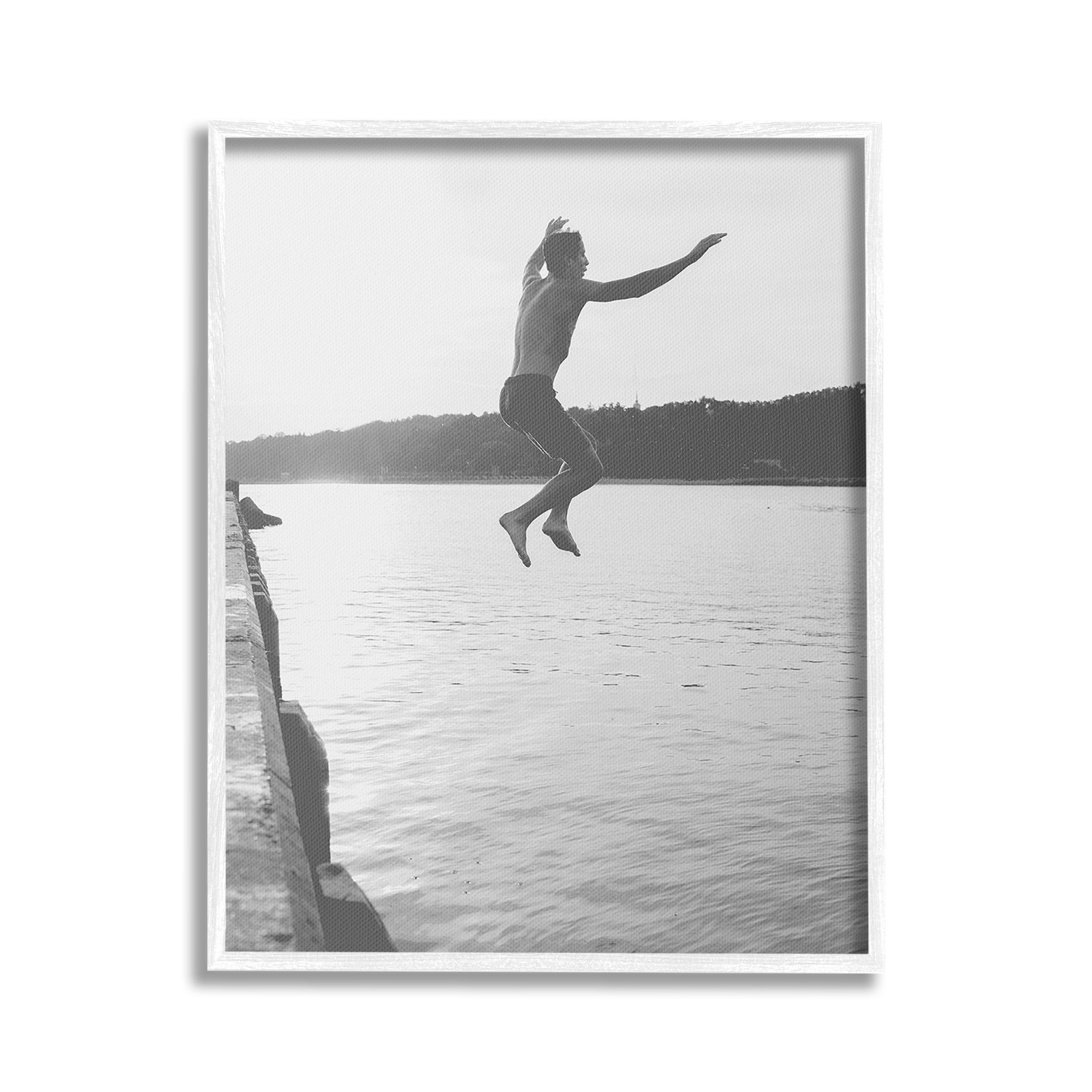 Stupell Industries Jumping in Lake Photography Landscape Photography White Framed Art Print Wall Art, 24 x 30