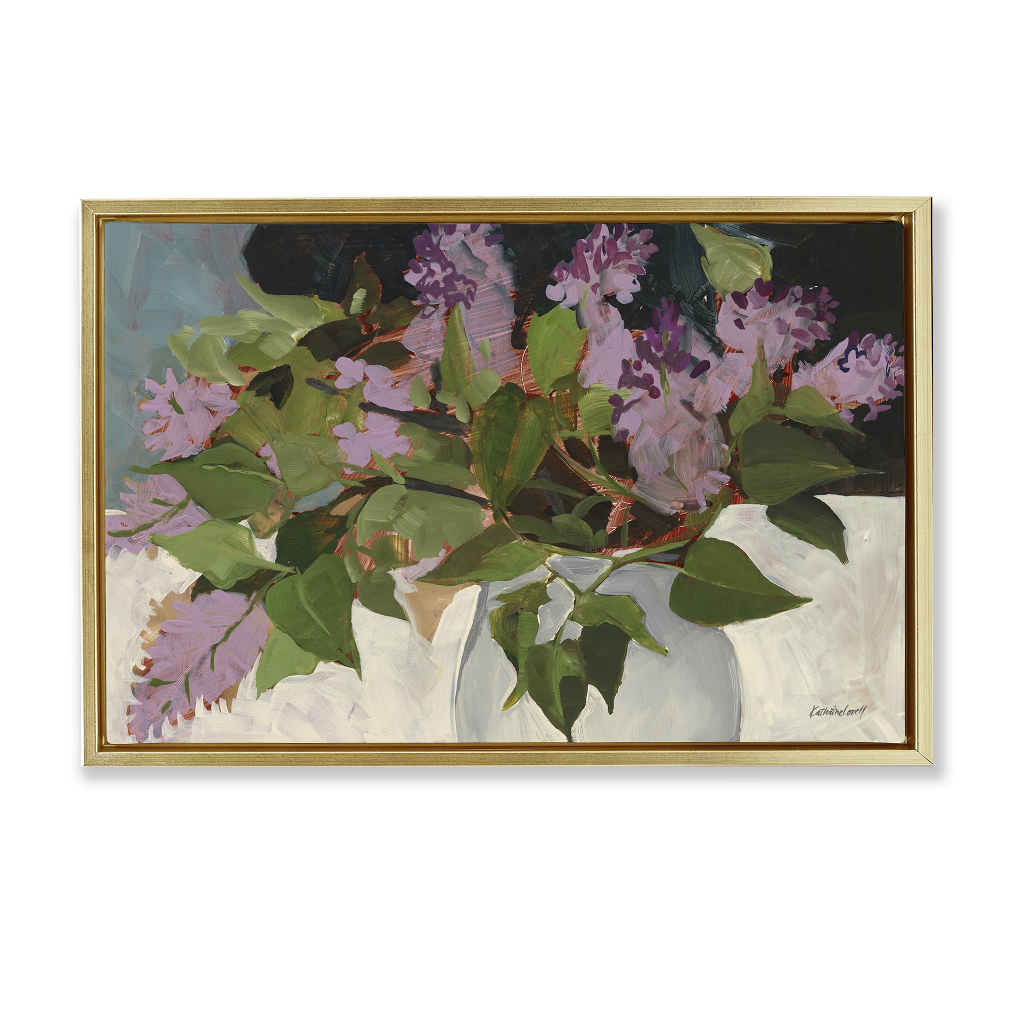 Stupell Industries June Lilacs Bouquet Gold Framed Floater Canvas Wall Art, design by Katherine Lovell