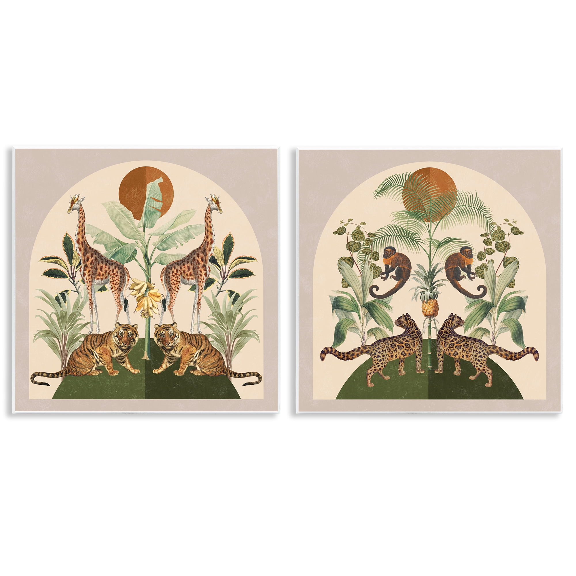 Stupell Industries Jungle Animals Foliage Illustration Animals Painting Unframed Art Print Wall Art, 12 x 12, Set of 2