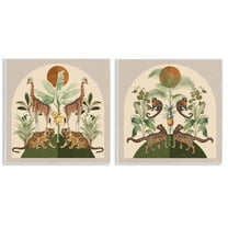 Stupell Industries Jungle Animals Foliage Illustration Animals Painting Unframed Art Print Wall Art, 12 x 12, Set of 2