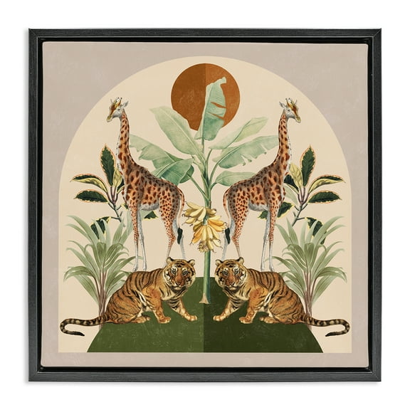 Stupell Industries Jungle Animals Motif Landscape Painting Black Floater Framed Canvas Art Print Wall Art, 18 x 18