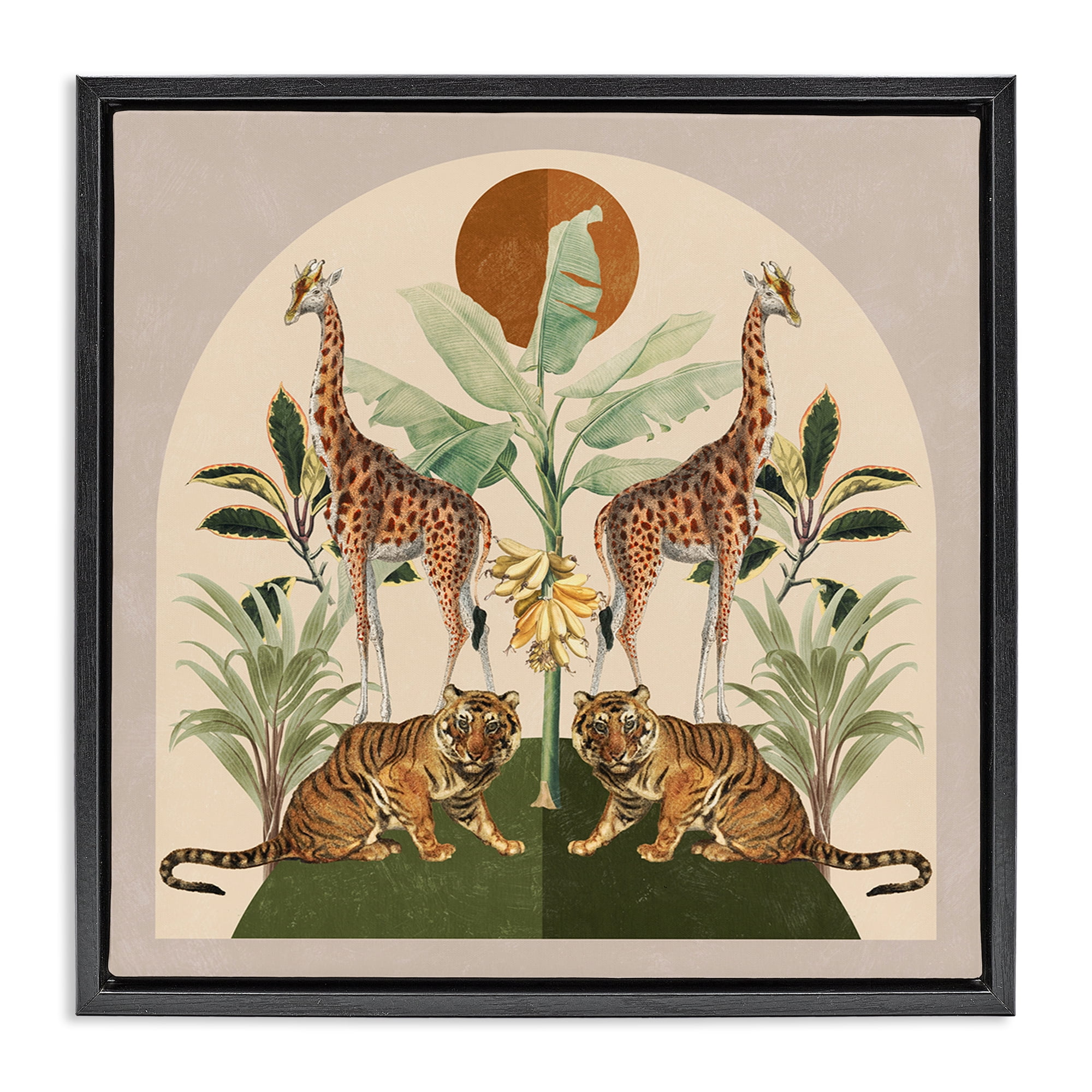 Stupell Industries Jungle Animals Motif Landscape Painting Black Floater Framed Canvas Art Print Wall Art, 25 x 25