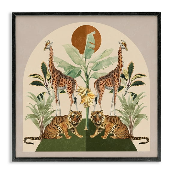 Stupell Industries Jungle Animals Motif Landscape Painting Black Framed Art Print Wall Art, 12 x 12