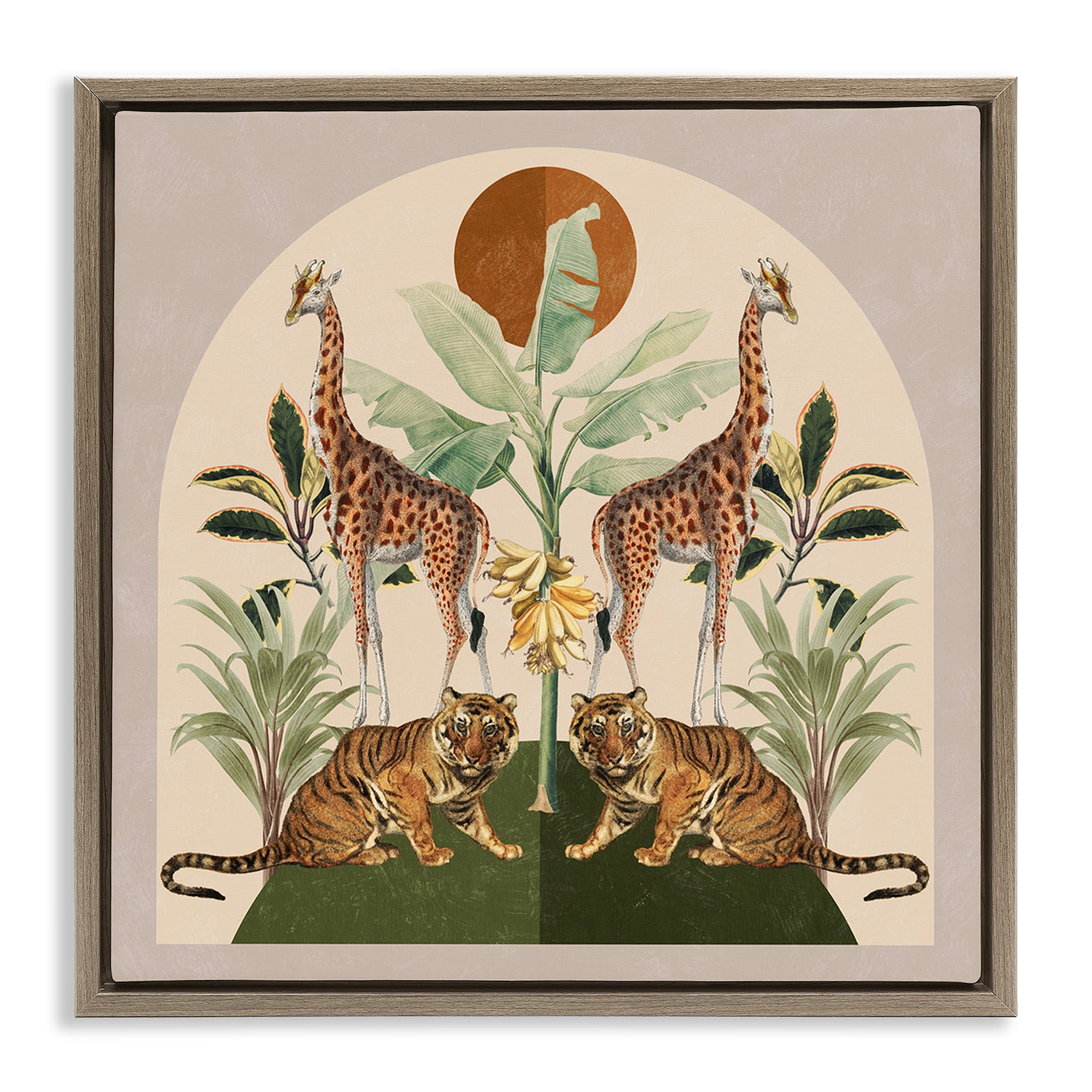 Stupell Industries Jungle Animals Motif Landscape Painting Brown Floater Framed Canvas Art Print Wall Art, 18 x 18