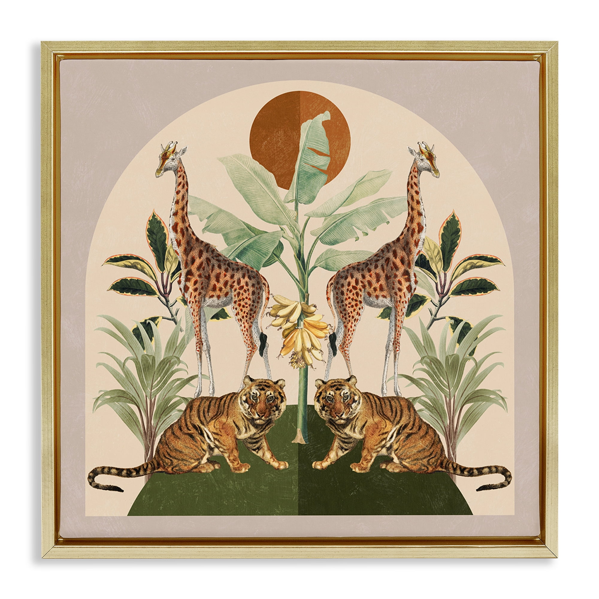 Stupell Industries Jungle Animals Motif Landscape Painting Gold Floater Framed Canvas Art Print Wall Art, 25 x 25