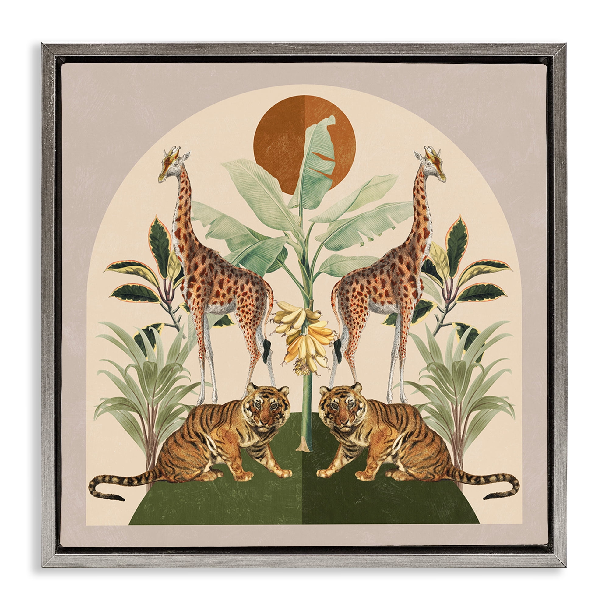 Stupell Industries Jungle Animals Motif Landscape Painting Gray Floater Framed Canvas Art Print Wall Art, 18 x 18