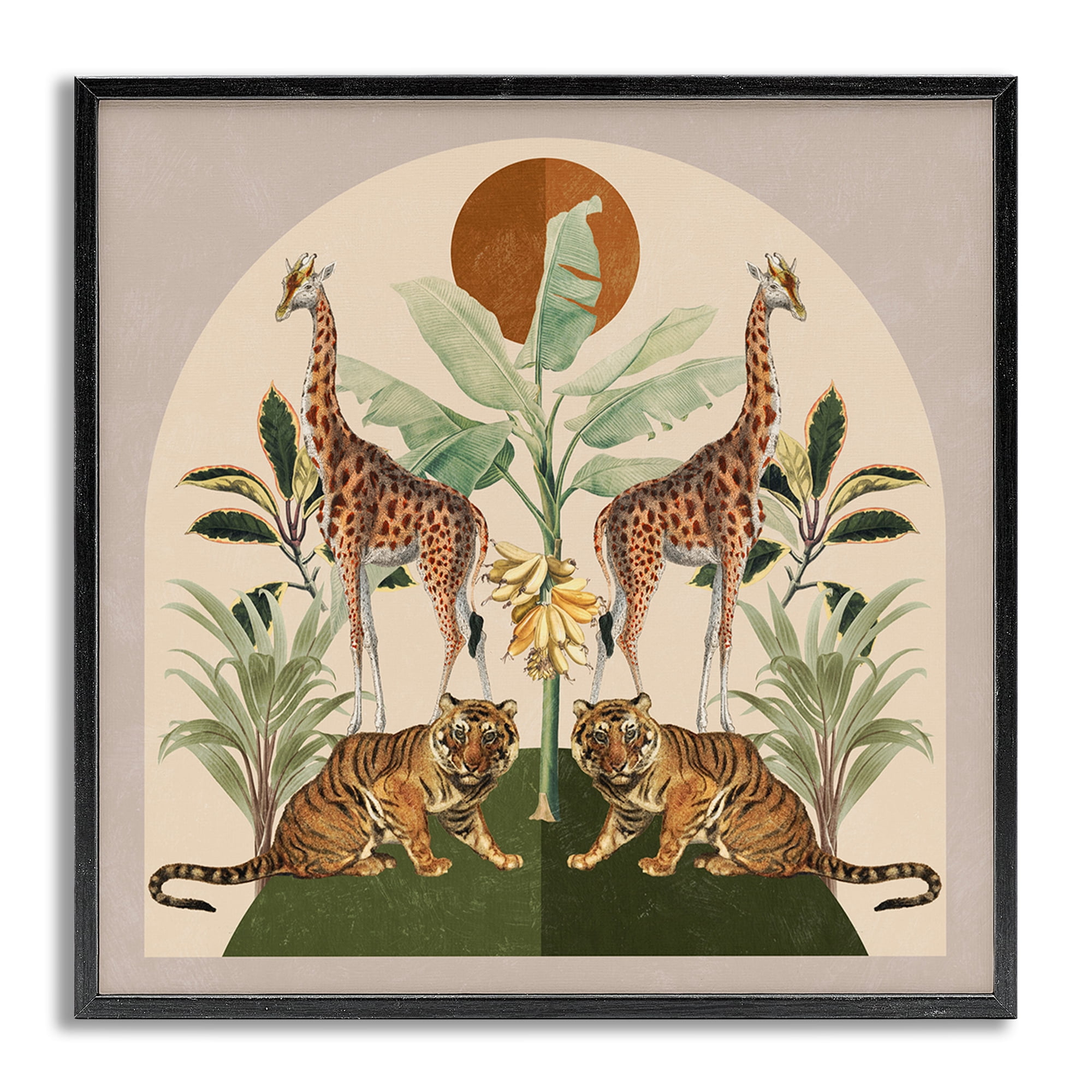 Stupell Industries Jungle Animals Motif Landscape Painting Gray Framed Art Print Wall Art, 17 x 17