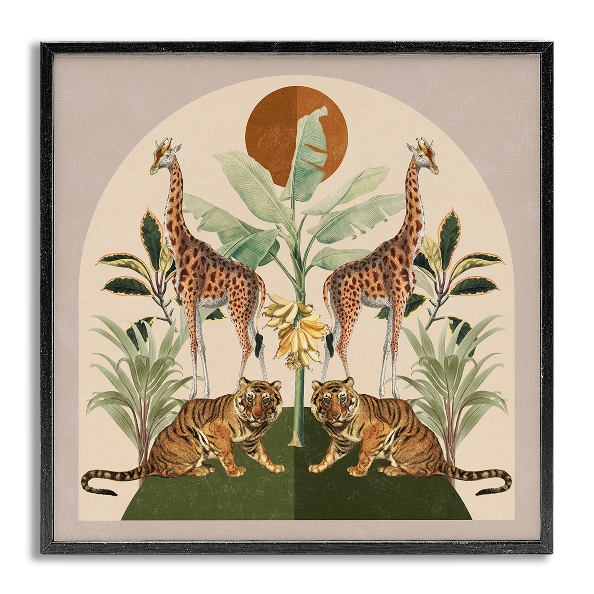 Stupell Industries Jungle Animals Motif Landscape Painting Gray Framed Art Print Wall Art, 24 x 24